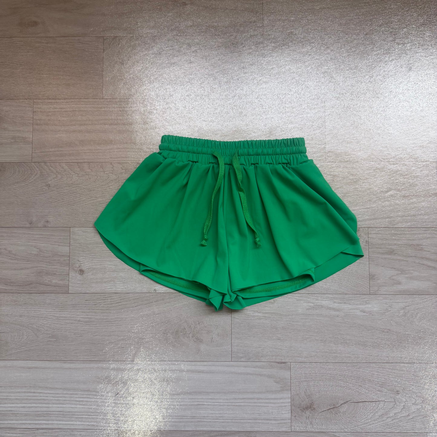 Green elastic waist kids girls active butterfly shorts