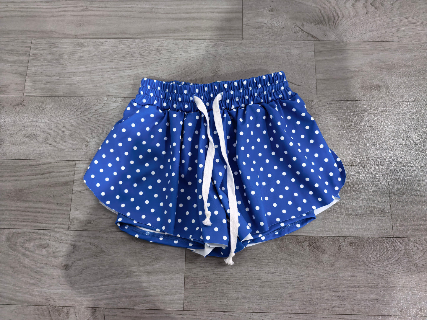 Blue polka dots kids girls active summer shorts