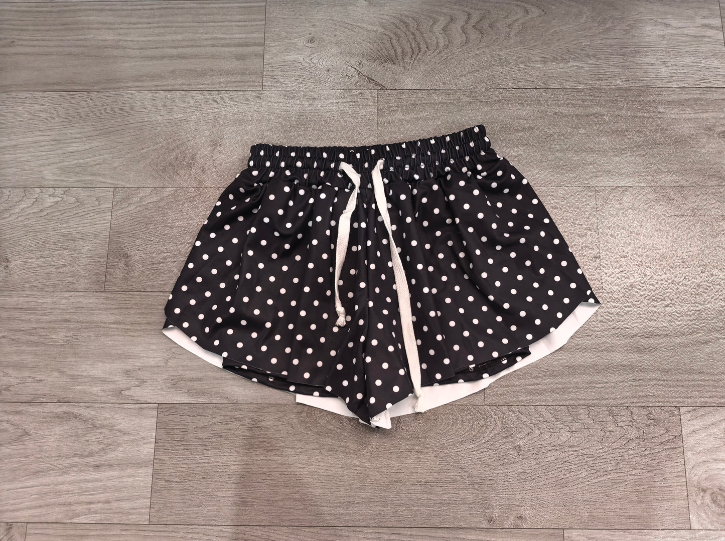 Black polka dots adult women active summer shorts