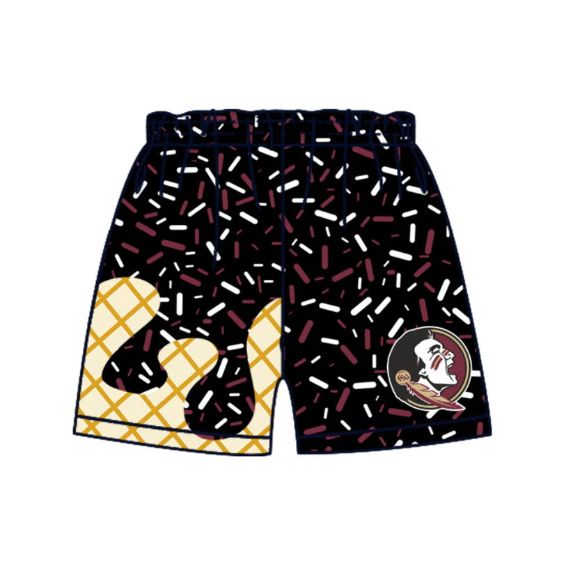 MOQ 3 pcs feather black ice cream sprinkle kids boys team shorts