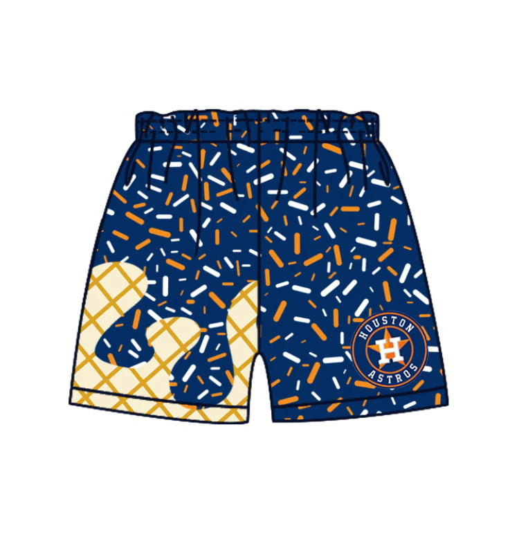MOQ 3 pcs H blue ice cream sprinkle kids boys team shorts
