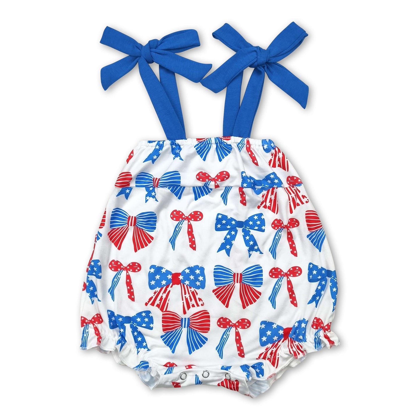 Straps red blue stars bow baby girls 4th of july romper