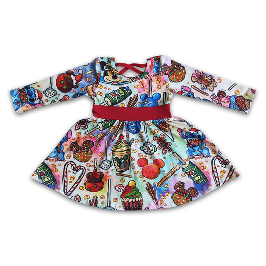 Cute snacks long sleeve girls twirl Christmas dresses