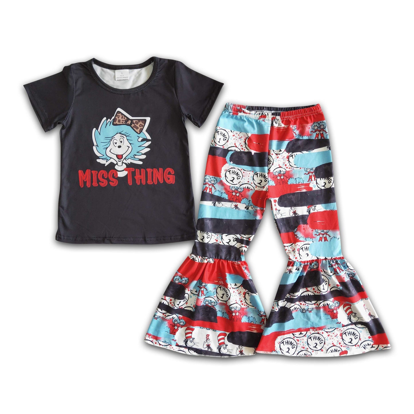 Miss thing cat black shirt bell bottom pants baby kids boutique clothing