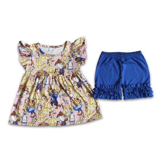 Cute beauty flutter sleeve ruffle shorts set