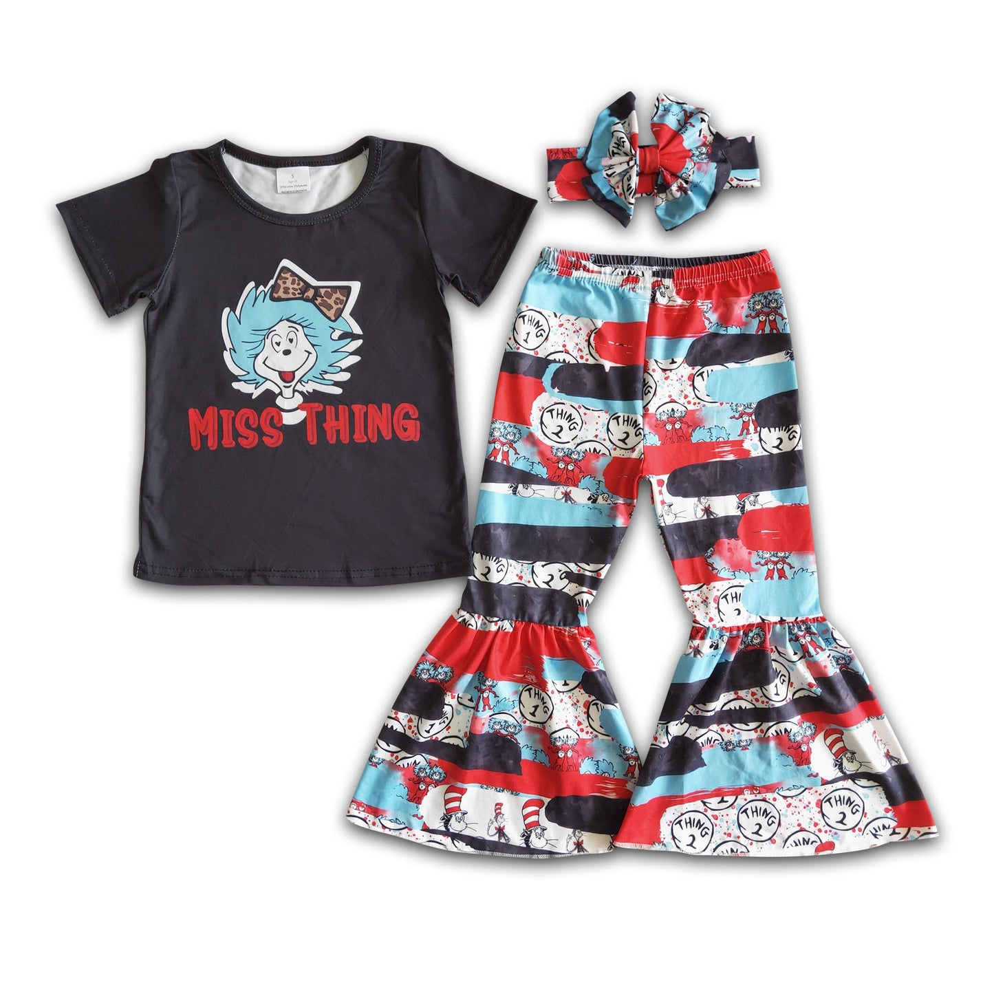 Miss thing cat black shirt bell bottom pants baby kids boutique clothing