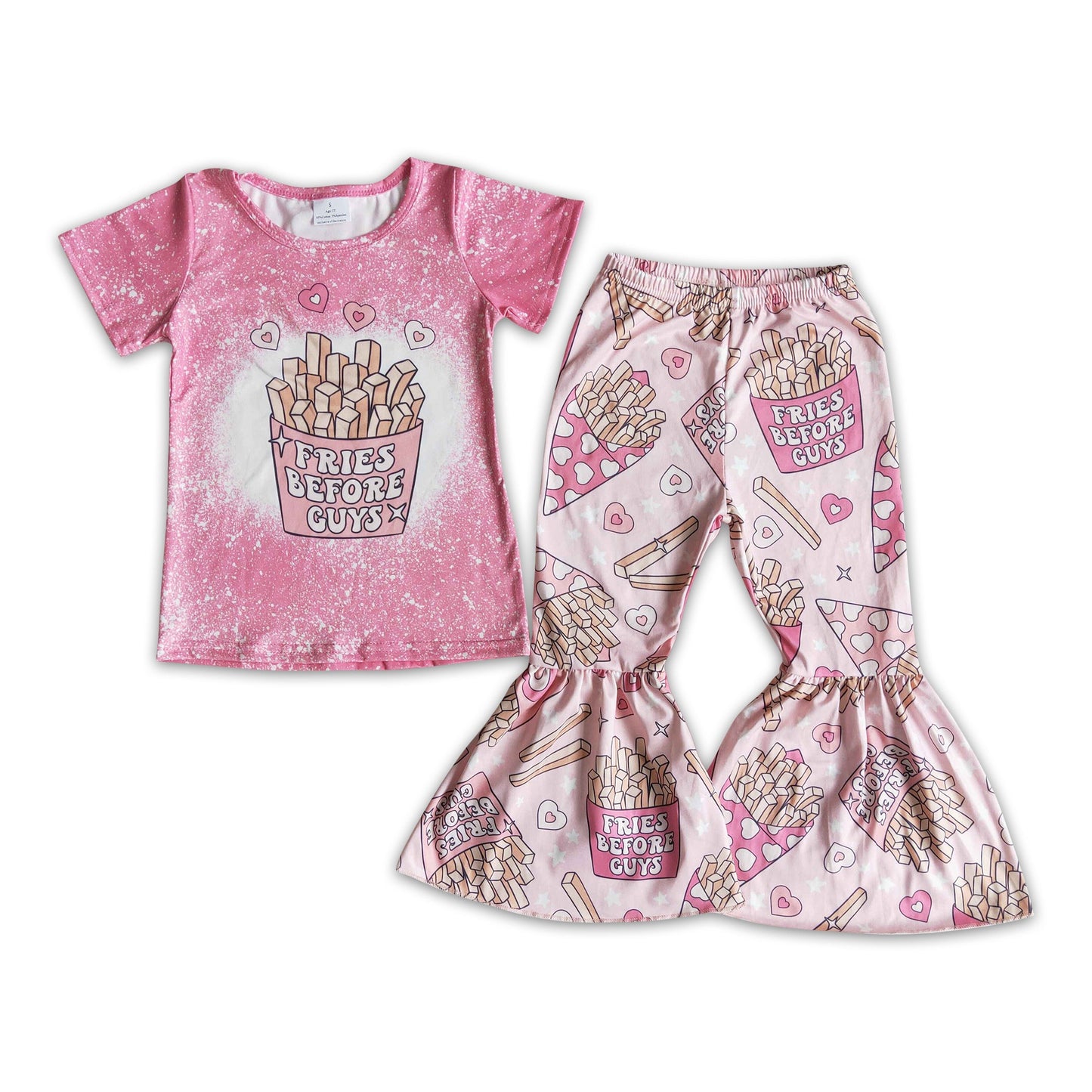 Fries before guys heart print shirt bell bottom pants girls valentine's outfits
