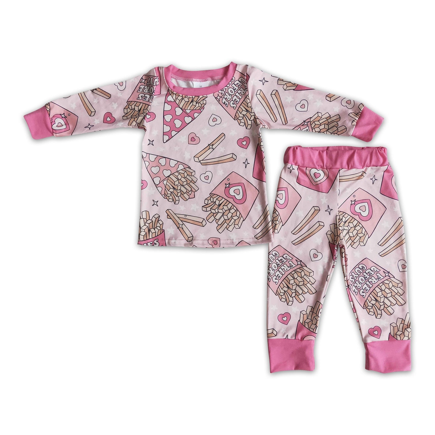 Fries before guys heart print girls valentine's pajamas