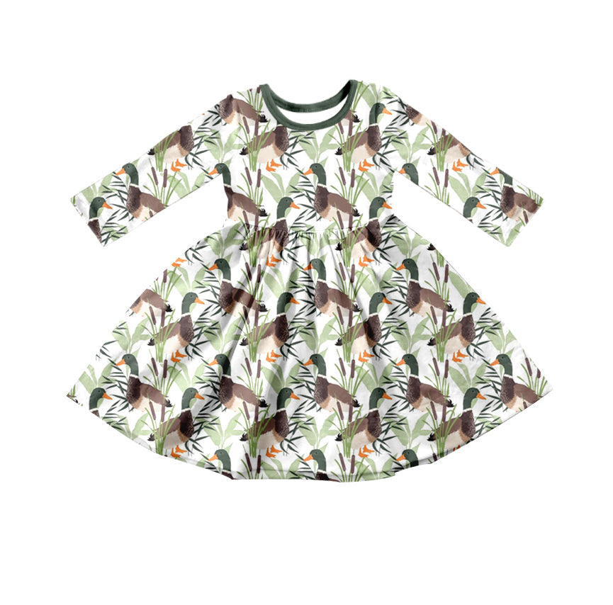 MOQ 5 duck long sleeves kids girls hunting dress