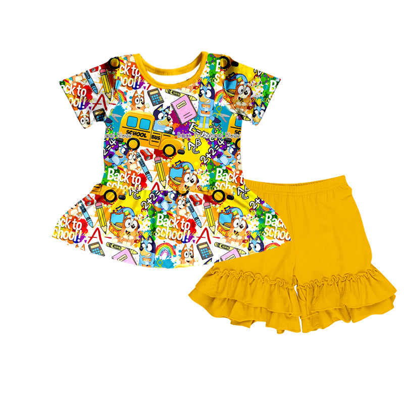 MOQ 3 yellow dog pencil peplum shorts girls back to school outfits