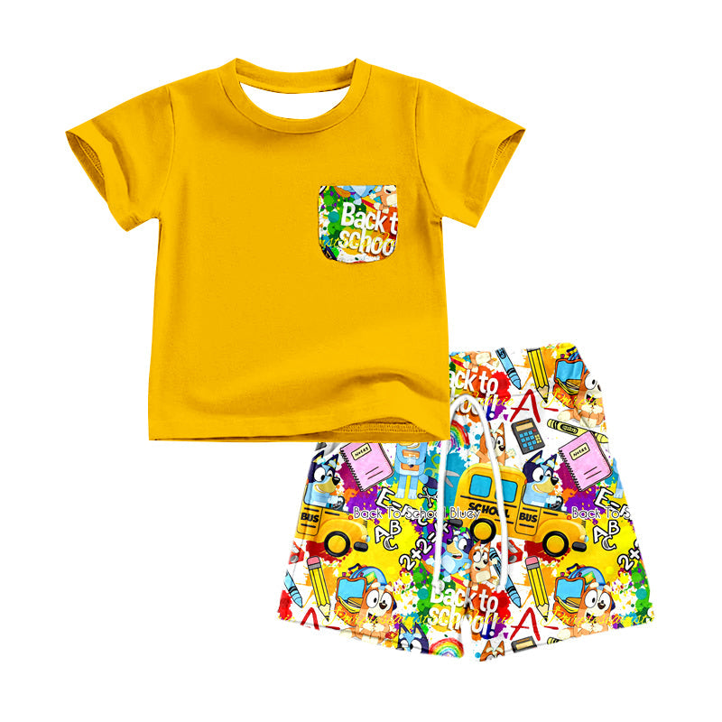 MOQ 3 yellow pocket top dog pencil boys back to school set