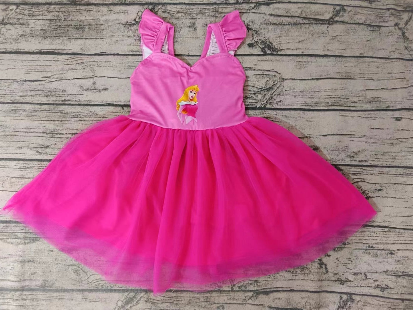MOQ 5 flutter sleeves hot pink princess girls tulle dress