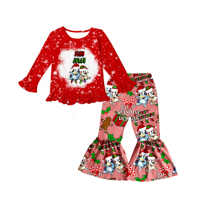 MOQ 5 red dogs top pants girls Christmas outfits