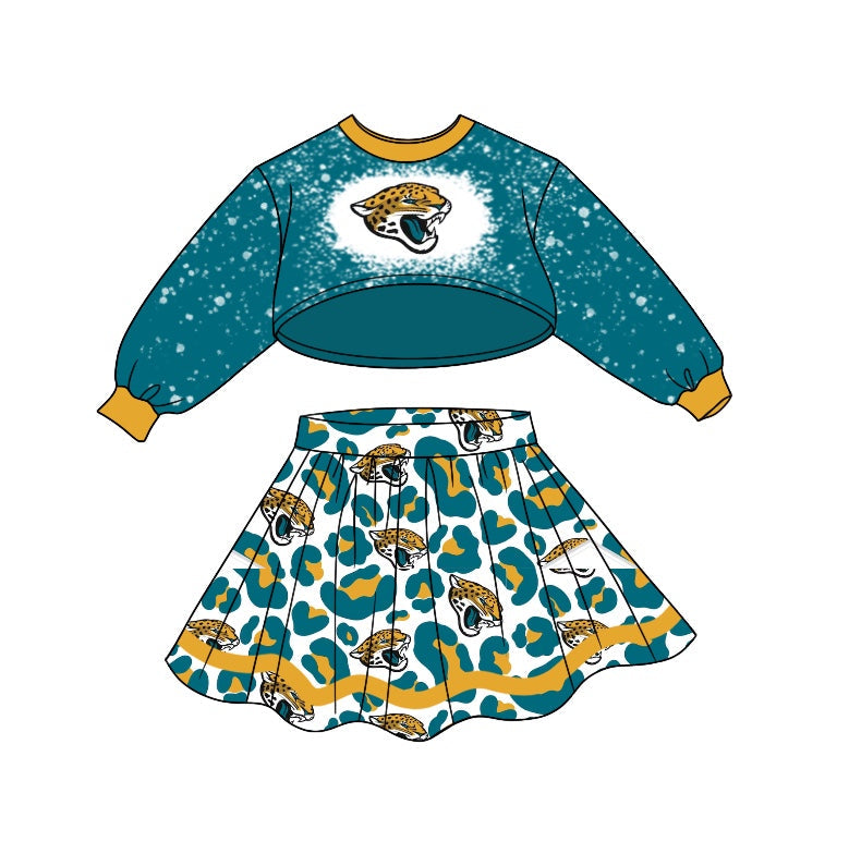 MOQ 5 leopard bleached top skirt girls team clothes