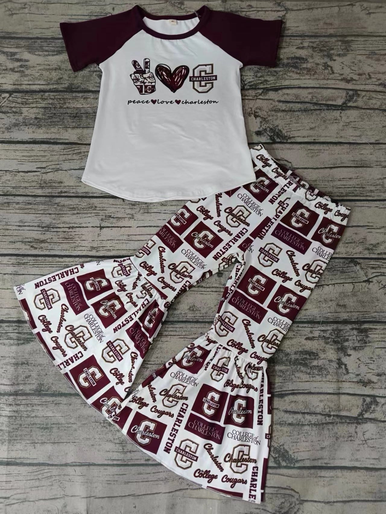 MOQ 3 pcs peace love C maroon kids girls team clothes