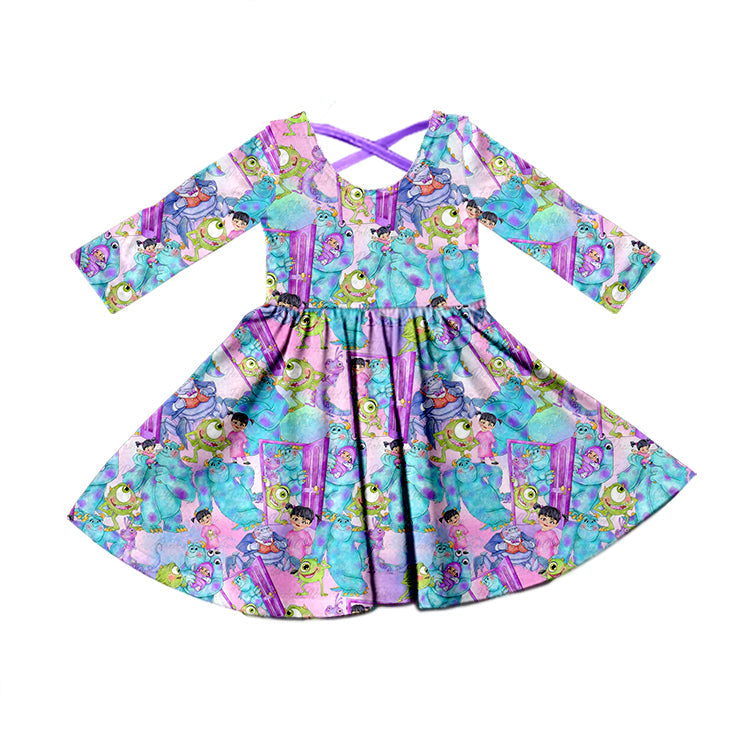 MOQ 5 long sleeves lavender monster girls dress