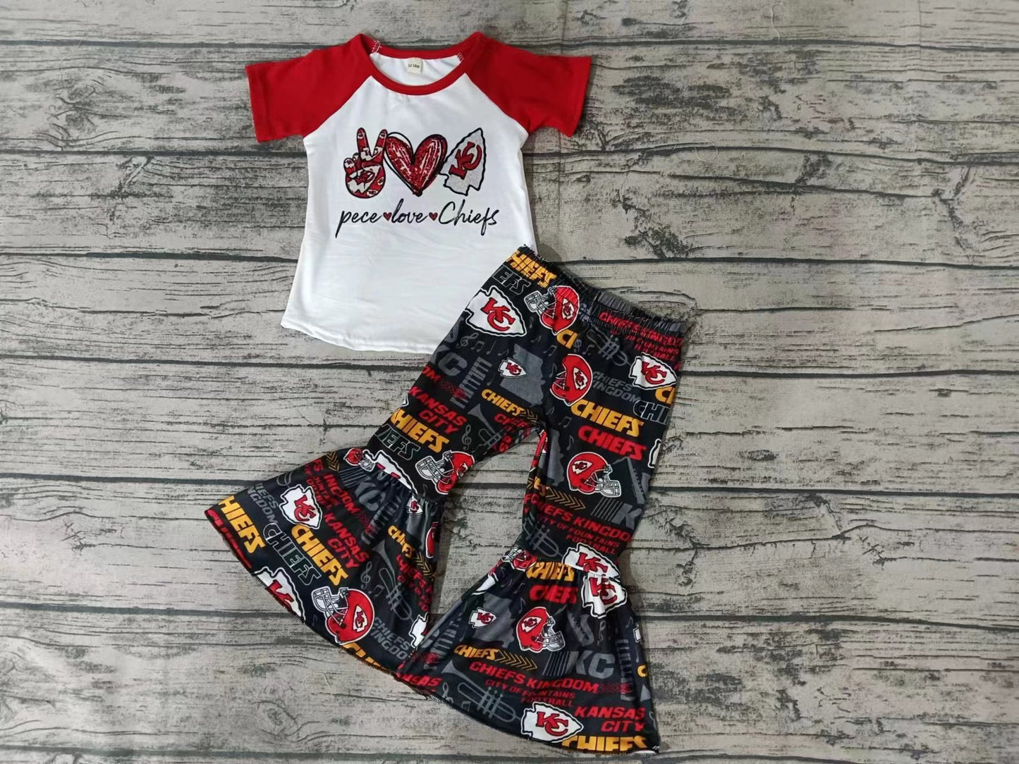 MOQ 3 pcs peace love K C raglan pants kids girls team clothing