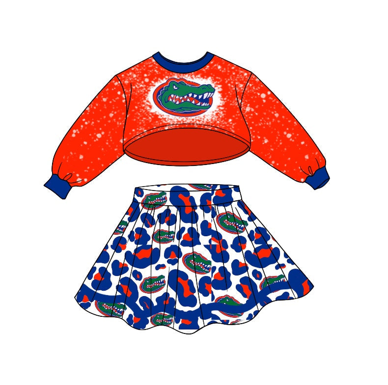 MOQ 5 crocodile bleached top leopard skirt girls team clothes