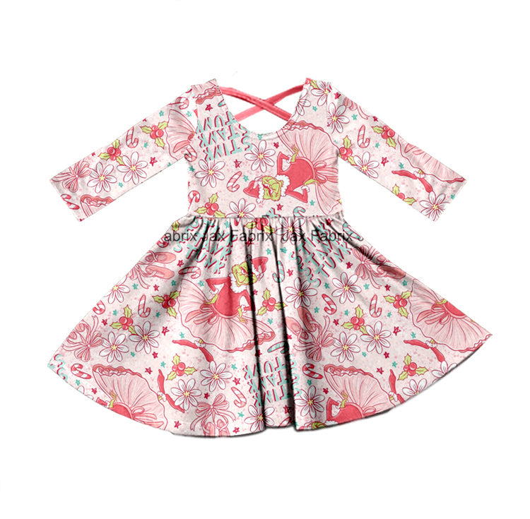 MOQ 5 pink green face dance girls Christmas dress