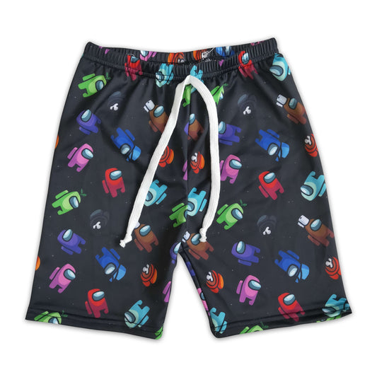 Black game print summer boy swim trunks