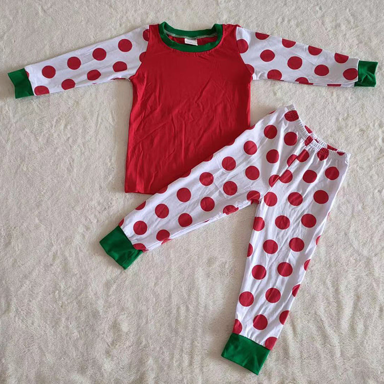 Polka dots red cotton girls Christmas sleep wear