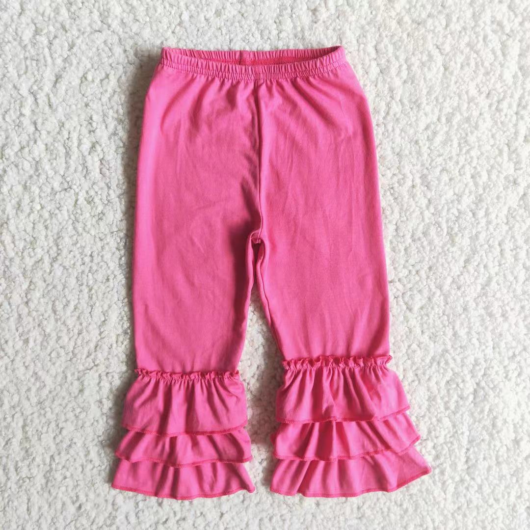 Hot pink triple ruffle cotton pants