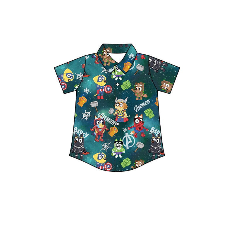 MOQ 3 short sleeves spide dog boy button down shirt