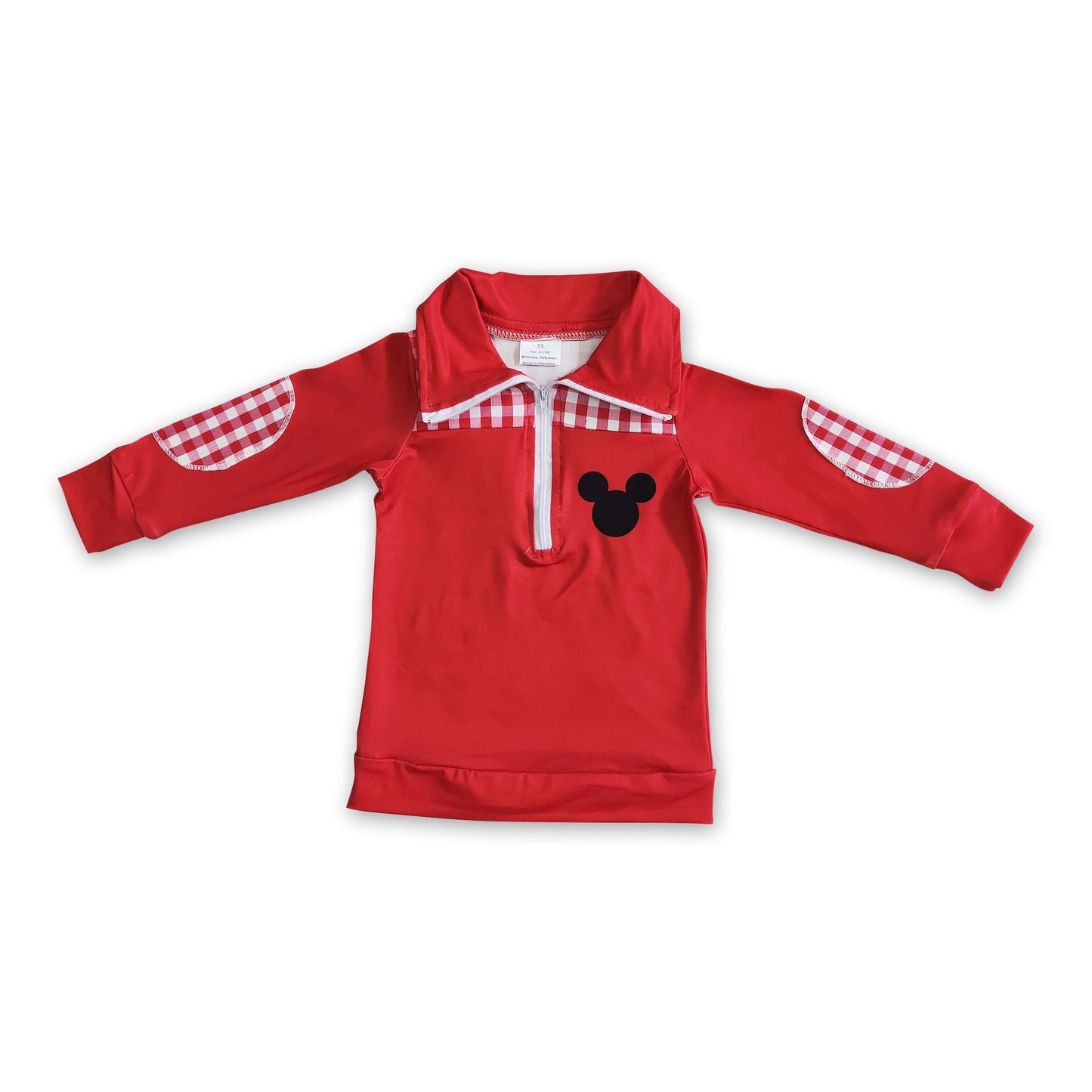 Red plaid long sleeve zipper mouse top boy pullover