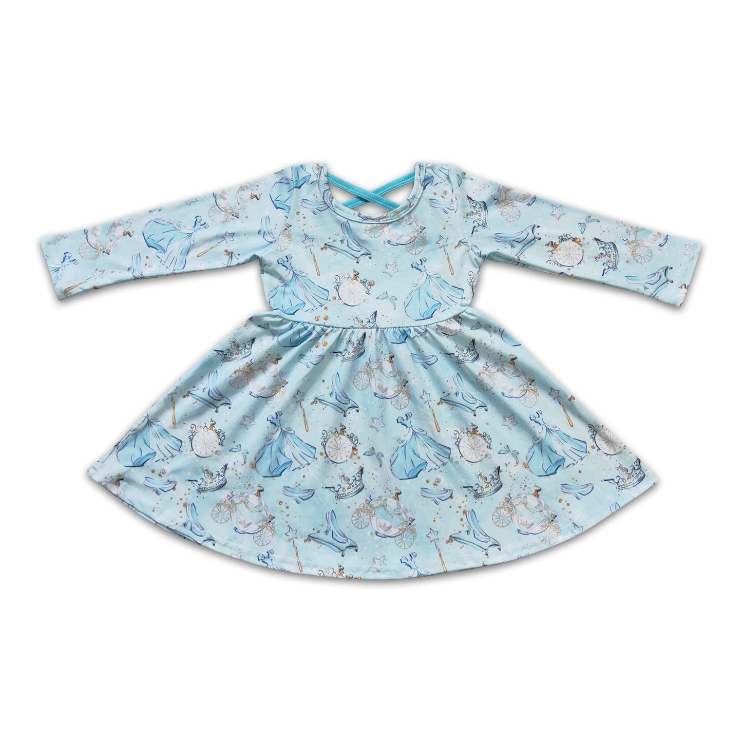 Blue long sleeve girls twirl dresses