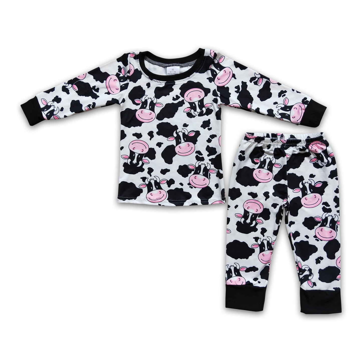 Cow print long sleeve girls pajamas