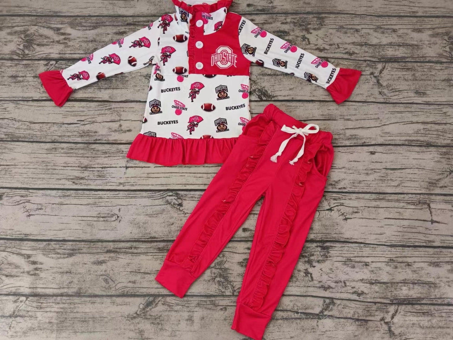 MOQ 3 pcs O pullover red pants kids girls team outfits