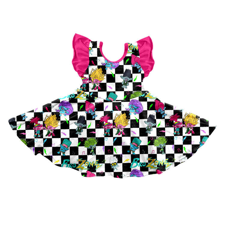 MOQ 3 Flutter sleeves plaid smile girls dresses