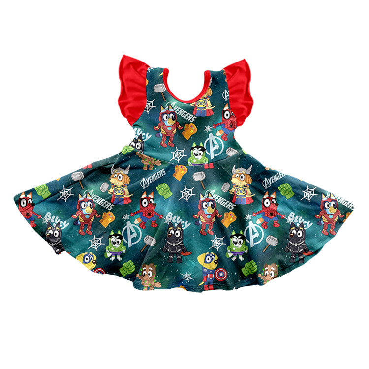 MOQ 3 Flutter sleeves spider dog girls dresses