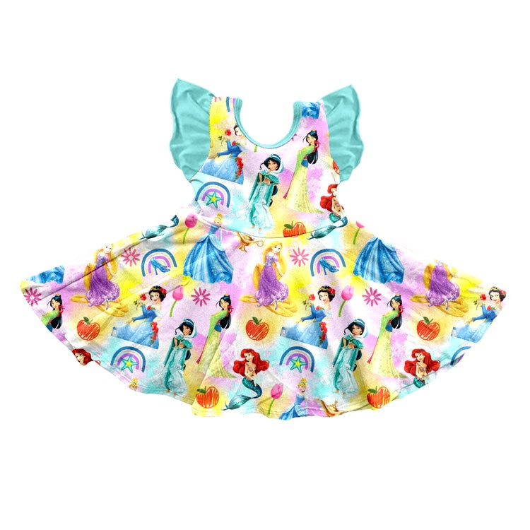 MOQ 3 Flutter sleeves apple rainbow princess girls dresses