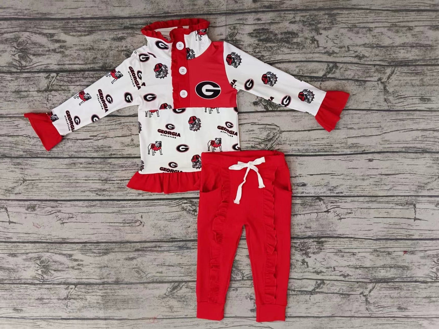 MOQ 3 pcs G dog pullover red pants kids girls team outfits