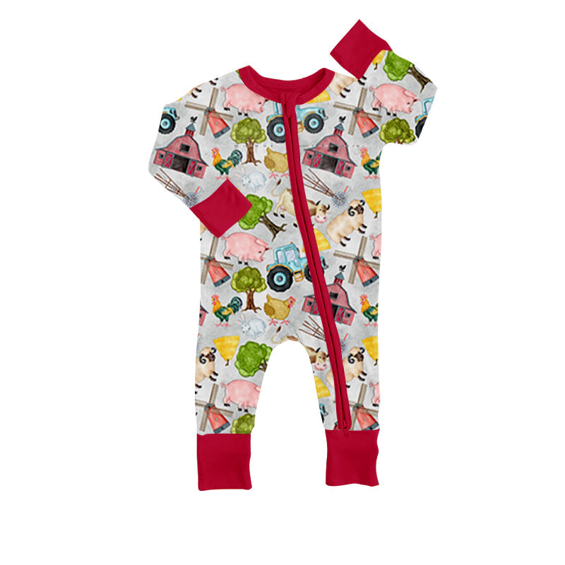 MOQ 5 PCS pig sheep cow chicken baby boy zipper romper