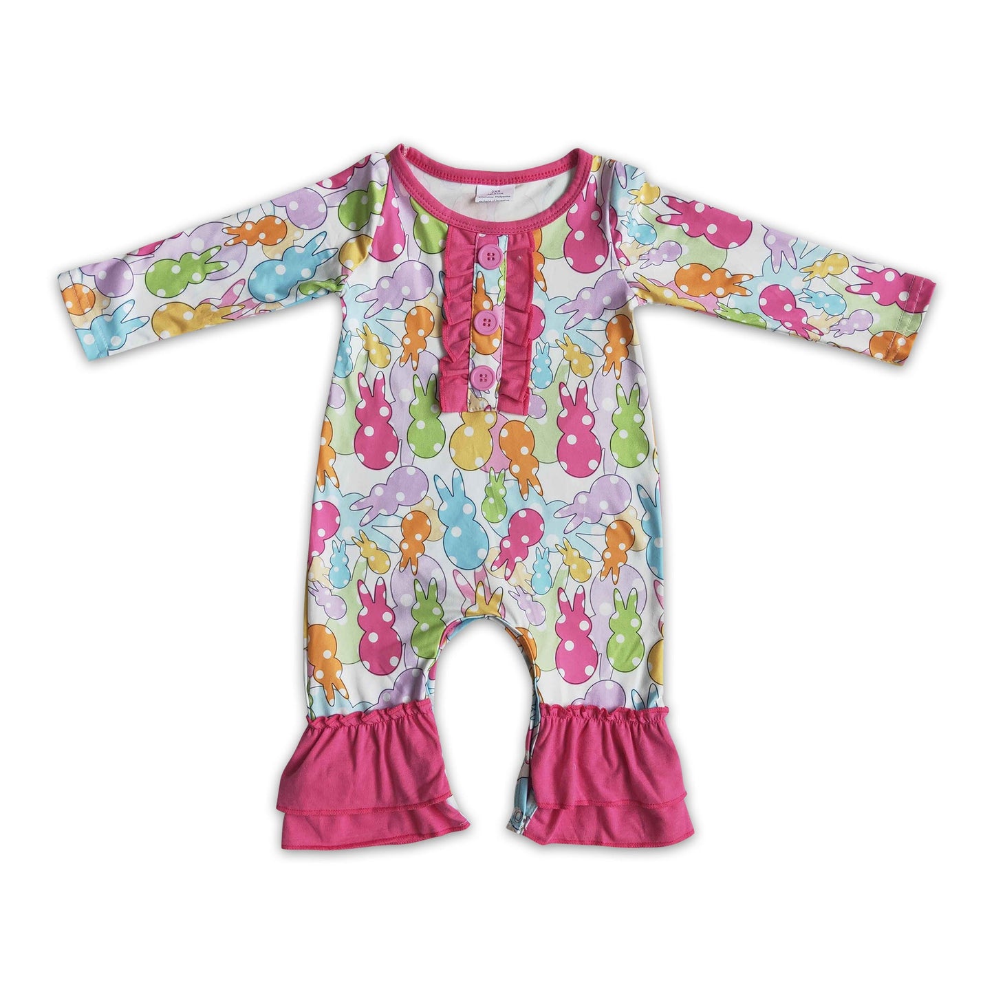 Cute bunny long sleeve ruffle baby girls easter romper