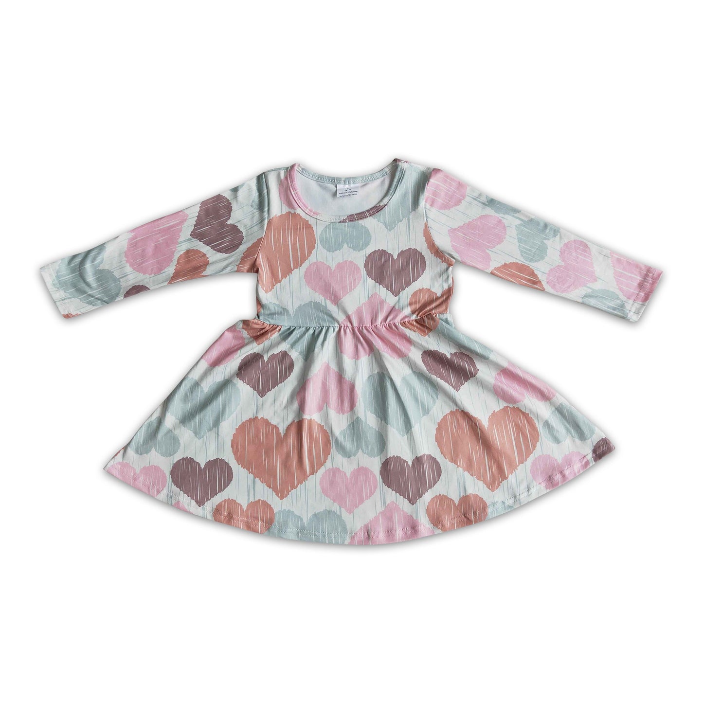 Heart print long sleeve girls Valentine's twirl dresses