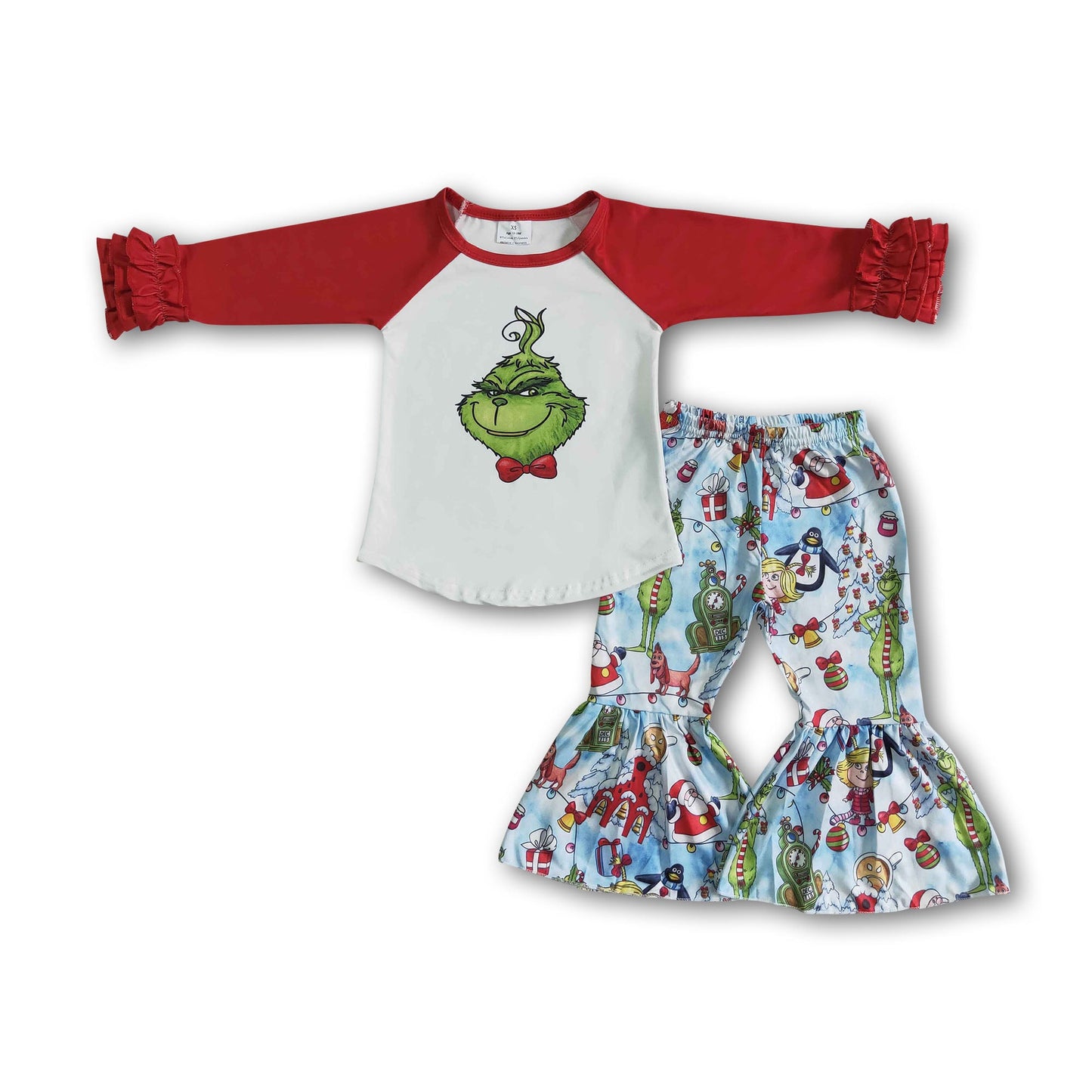 Cute green face print Christmas kids clothing girls