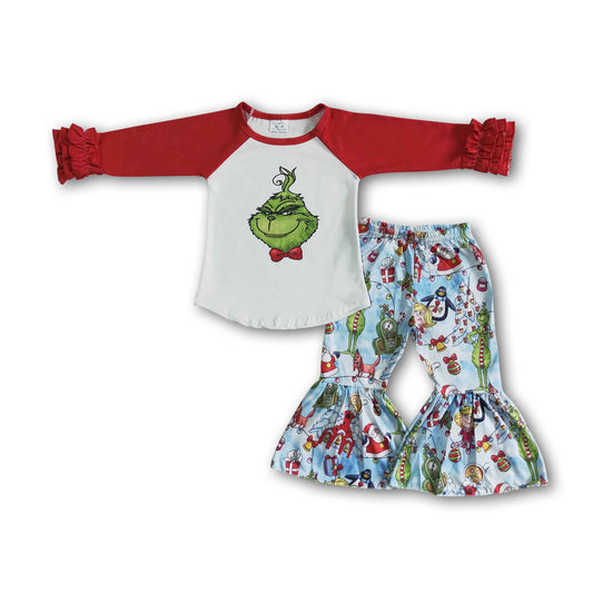 Cute green face print Christmas kids clothing girls