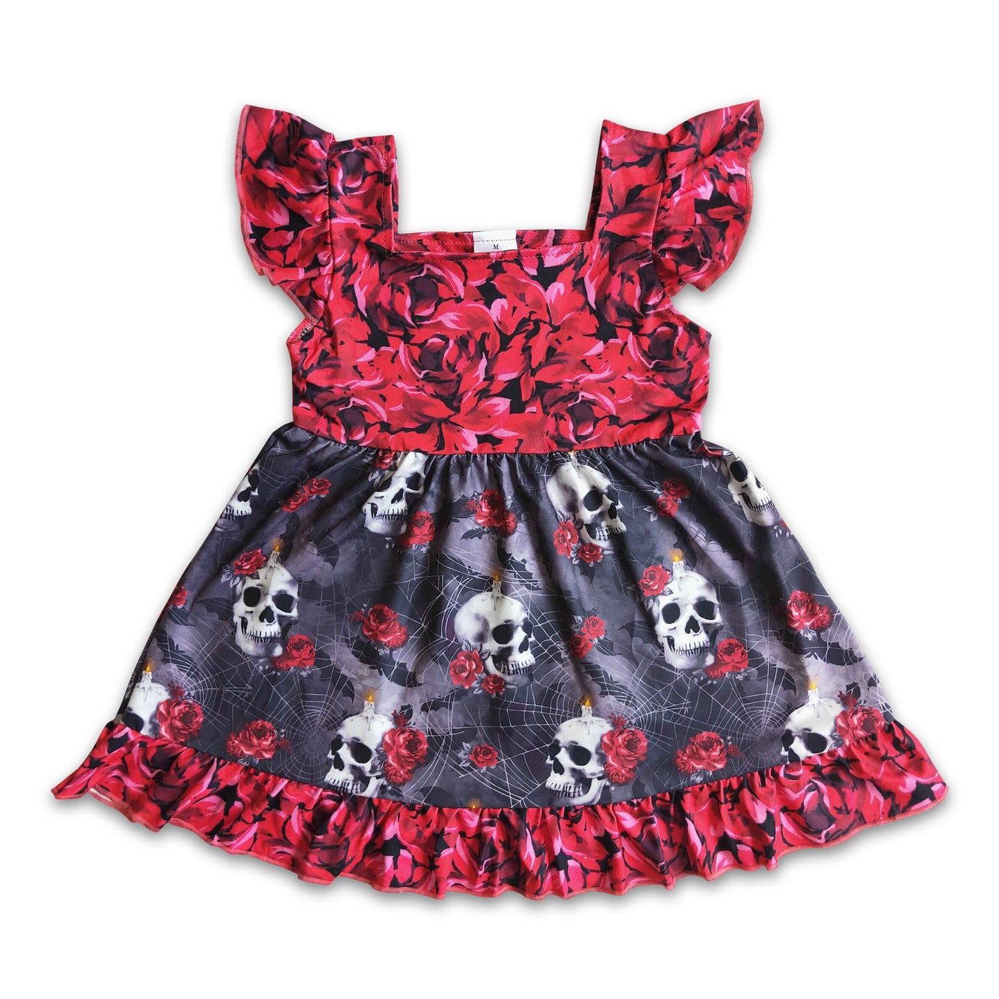 Flutter sleeve floral skull girls Halloween dresses