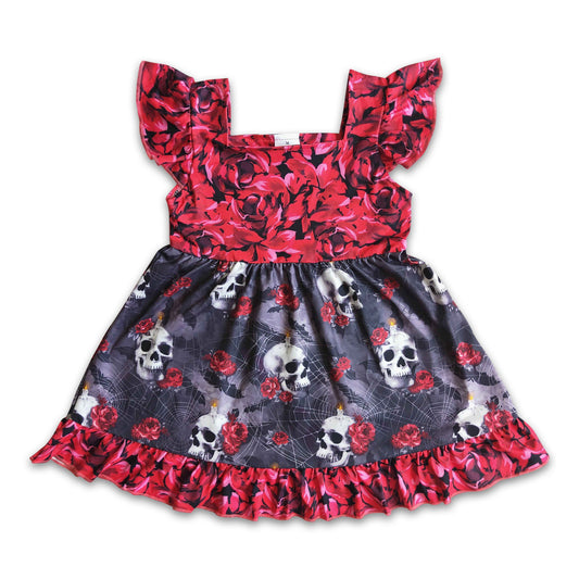 Flutter sleeve floral skull girls Halloween dresses