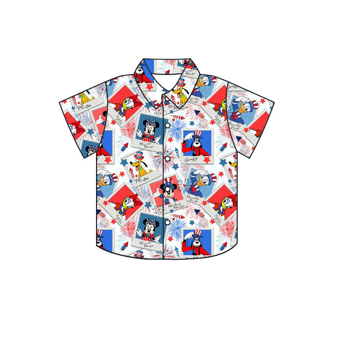 MOQ 3 short sleeves mouse boy 4th of july button down shirt