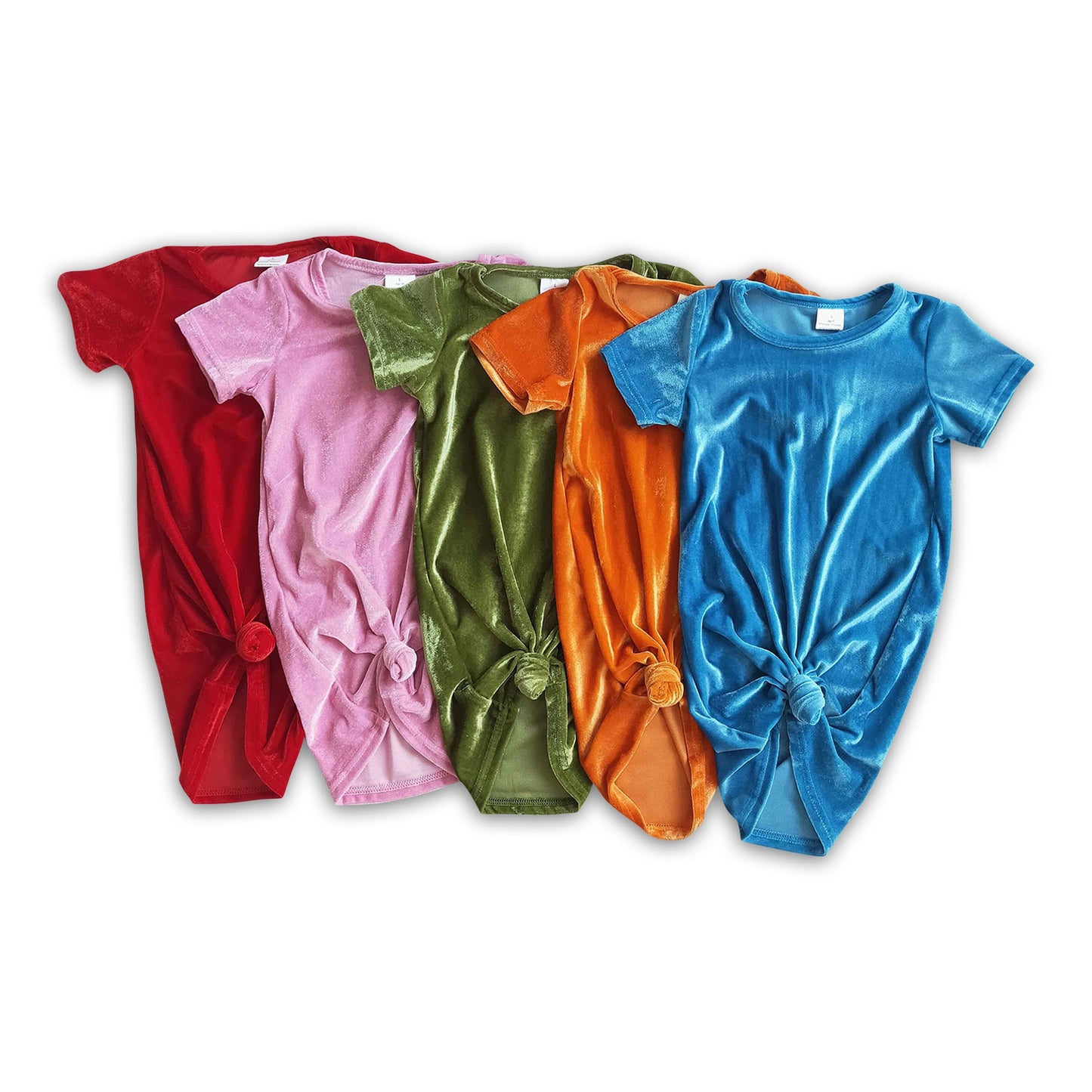 Colorful short sleeve girls velvet dresses