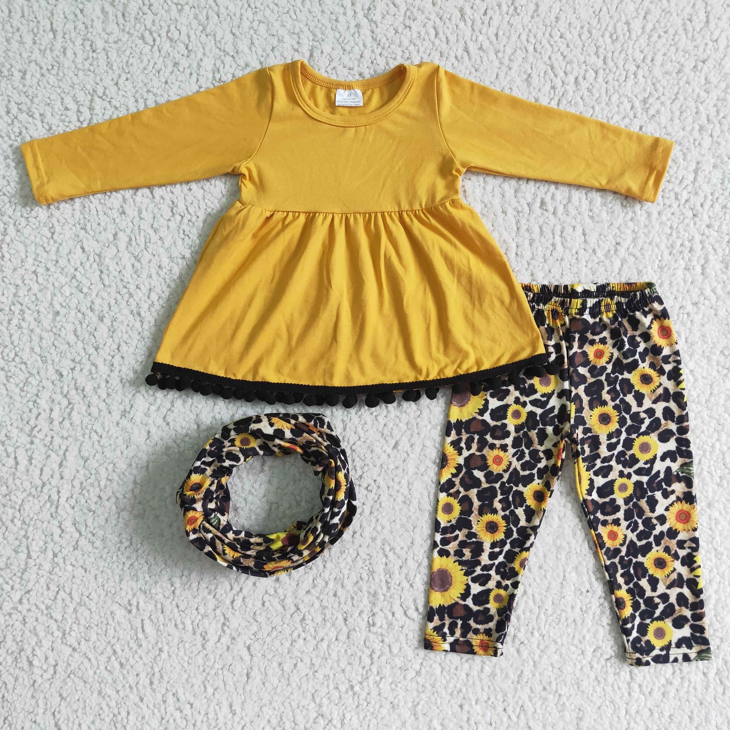 3pcs scarf match sunflower outfits kids set