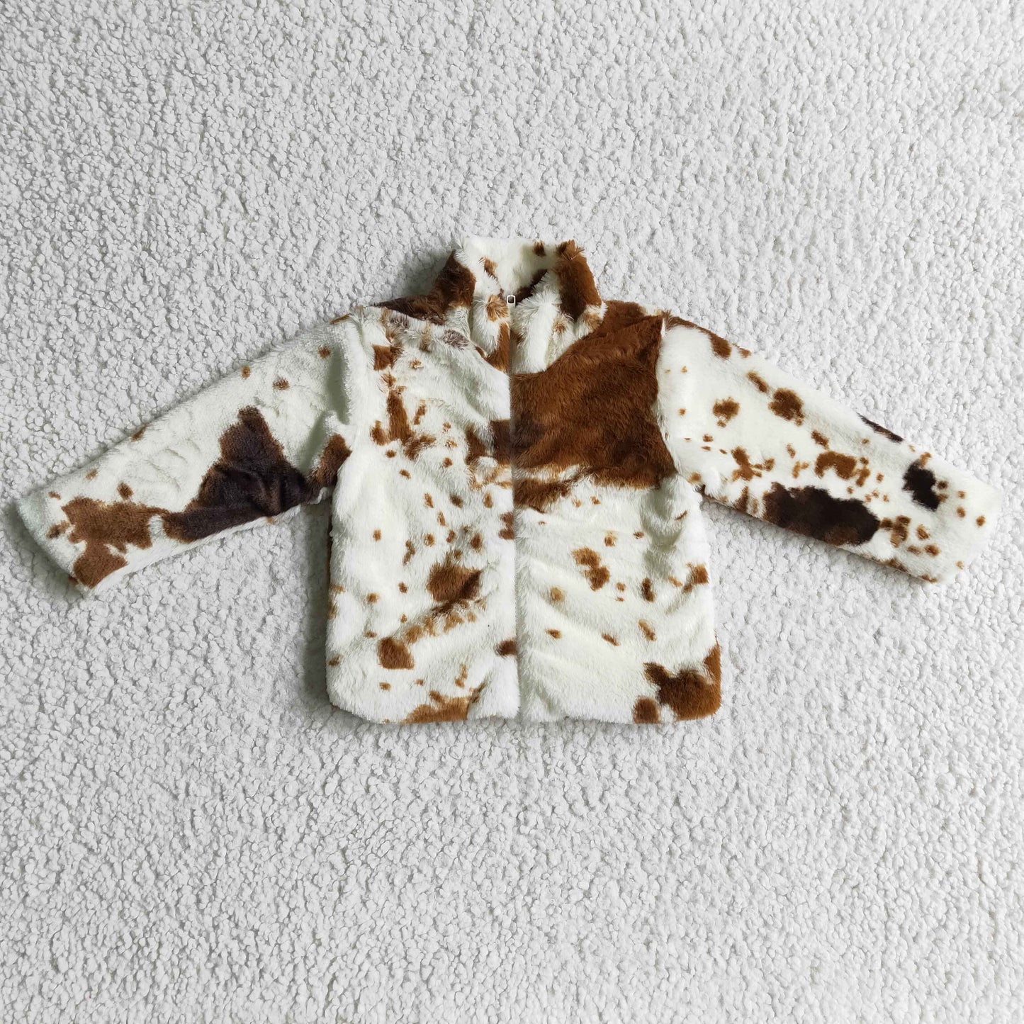 Brown cow full zipper baby girls western jackets