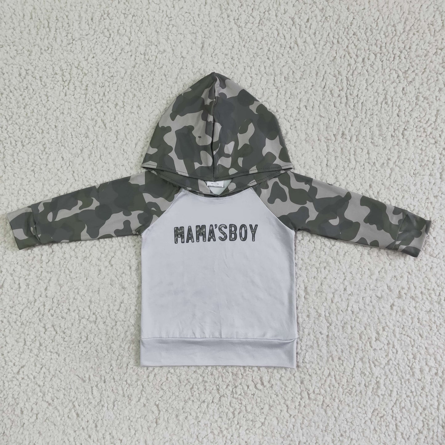 Mama's boy camo long sleeve boy hoodie