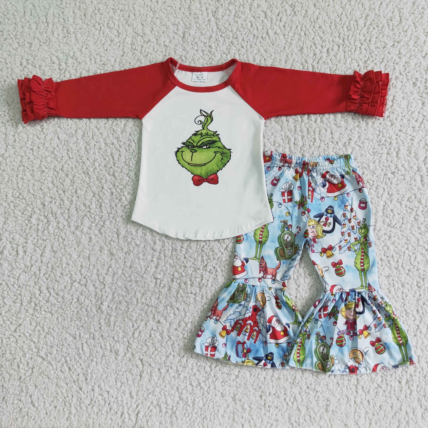 Cute green face print Christmas kids clothing girls