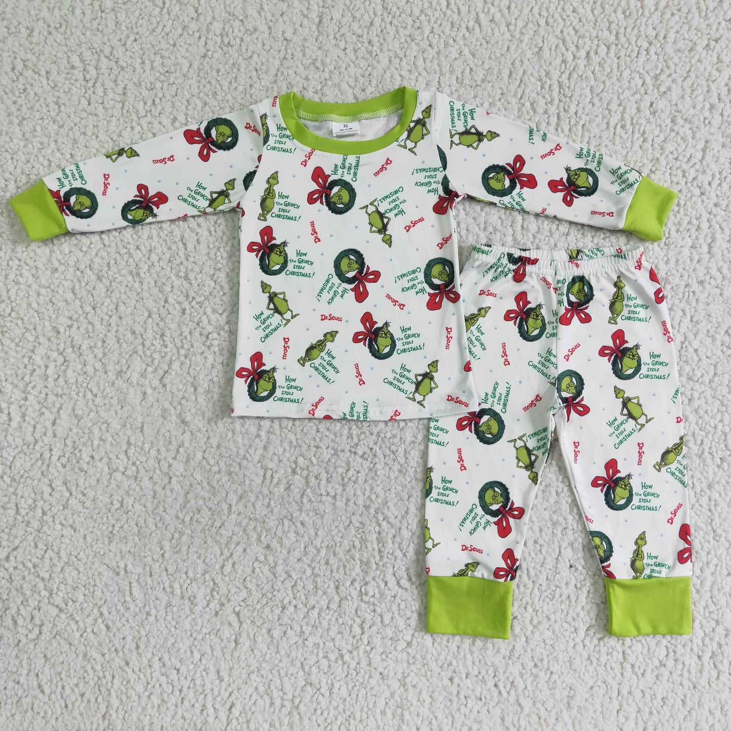 Long sleeve green face pajamas boy Christmas sleepwear