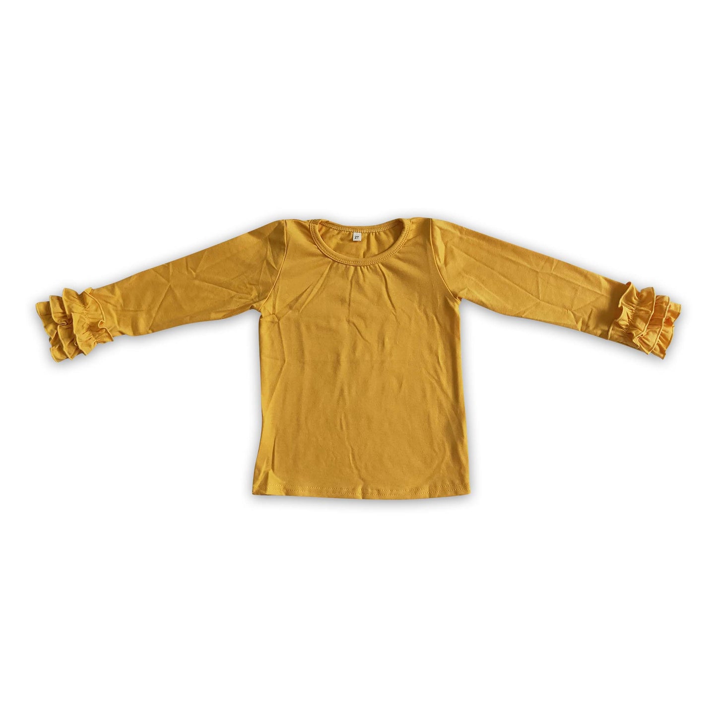 Yellow long ruffle sleeve cotton shirt